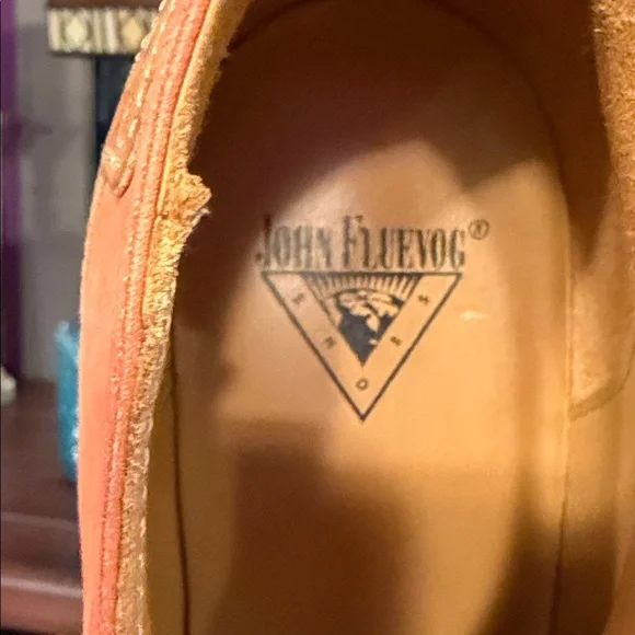 John Fluevog Coral and Tan Triple-Strap Mary Jane Shoes - Picture 2 of 8